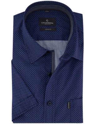 Casa Moda Blauw overhemd Casa Moda Casual fit patroon korte mouw