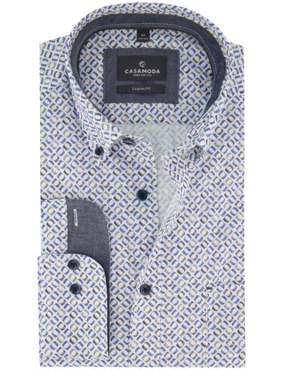 Casa Moda Casa Moda Casual fit 100% katoen Overhemd blauw met print