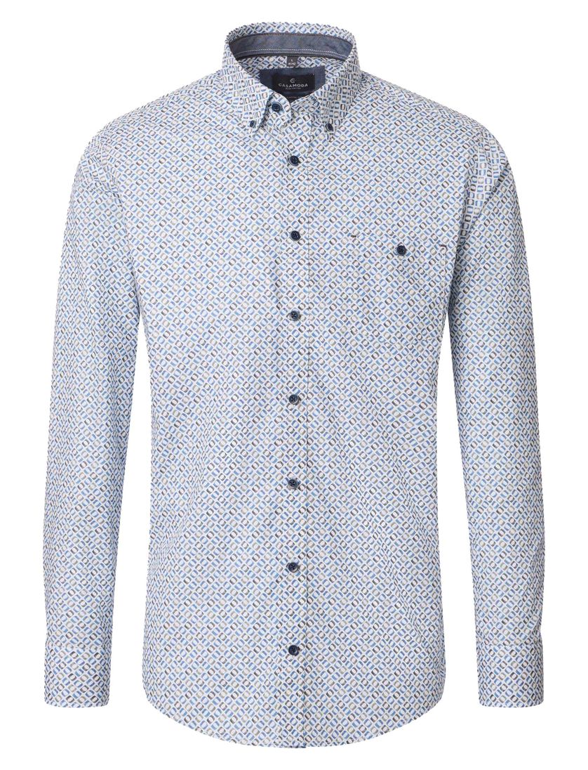 Geprint overhemd Casa Moda Casual Fit blauw mouwlengte 7