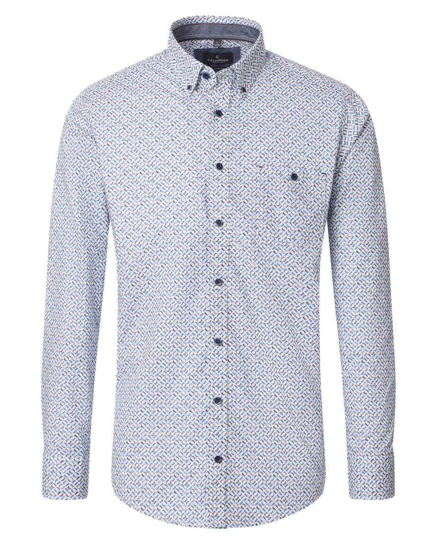Overhemd Casa Moda Casual Fit button-down boord blauw geprint