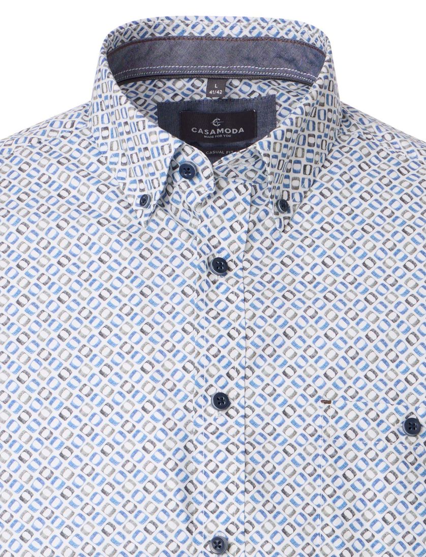 Geprint overhemd Casa Moda Casual Fit blauw mouwlengte 7
