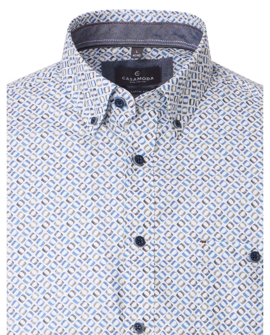 Overhemd Casa Moda Casual Fit button-down boord blauw geprint