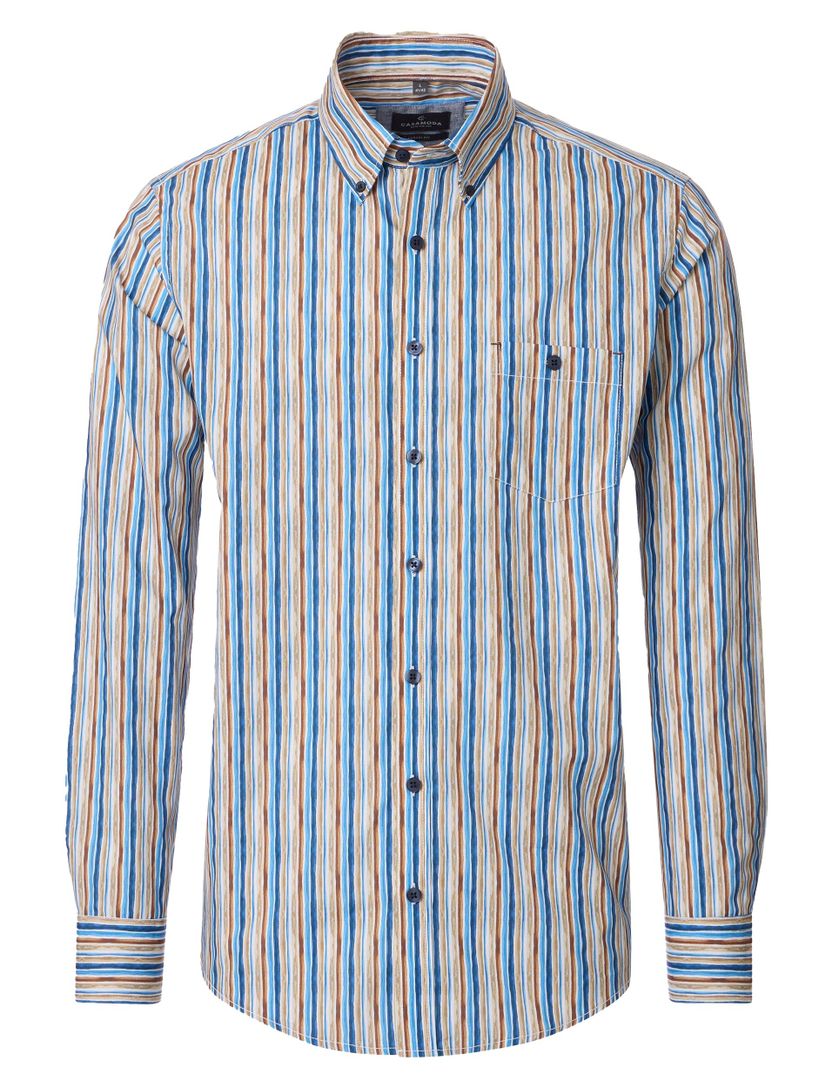 Geprint overhemd Casa Moda Casual Fit beige blauw mouwlengte 7