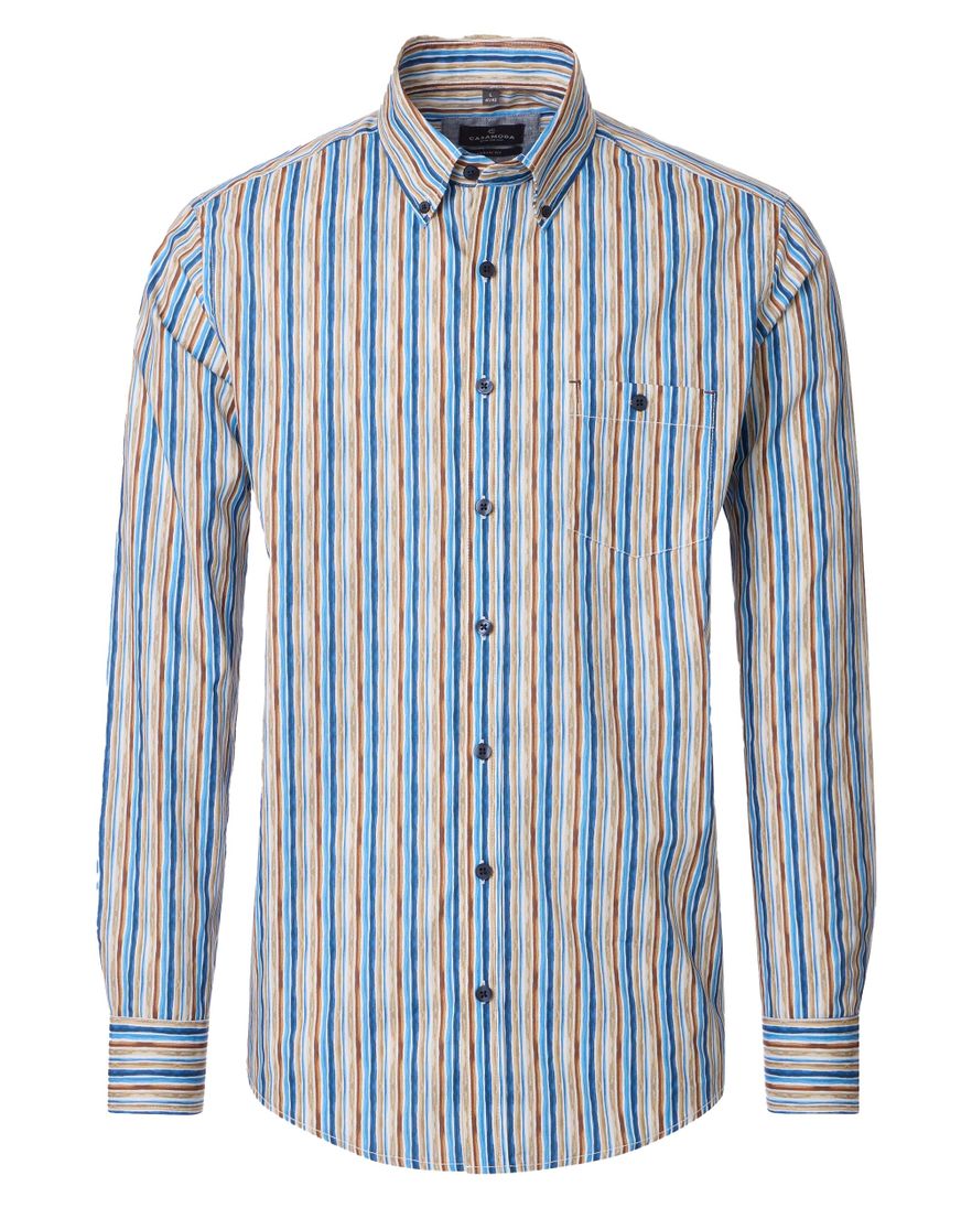 Overhemd Casa Moda Casual Fit beige blauw geprint mouwlengte 7