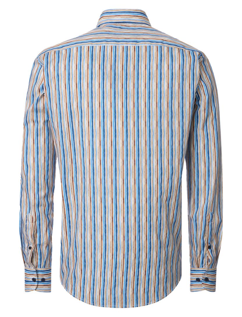 Geprint overhemd Casa Moda Casual Fit beige blauw mouwlengte 7