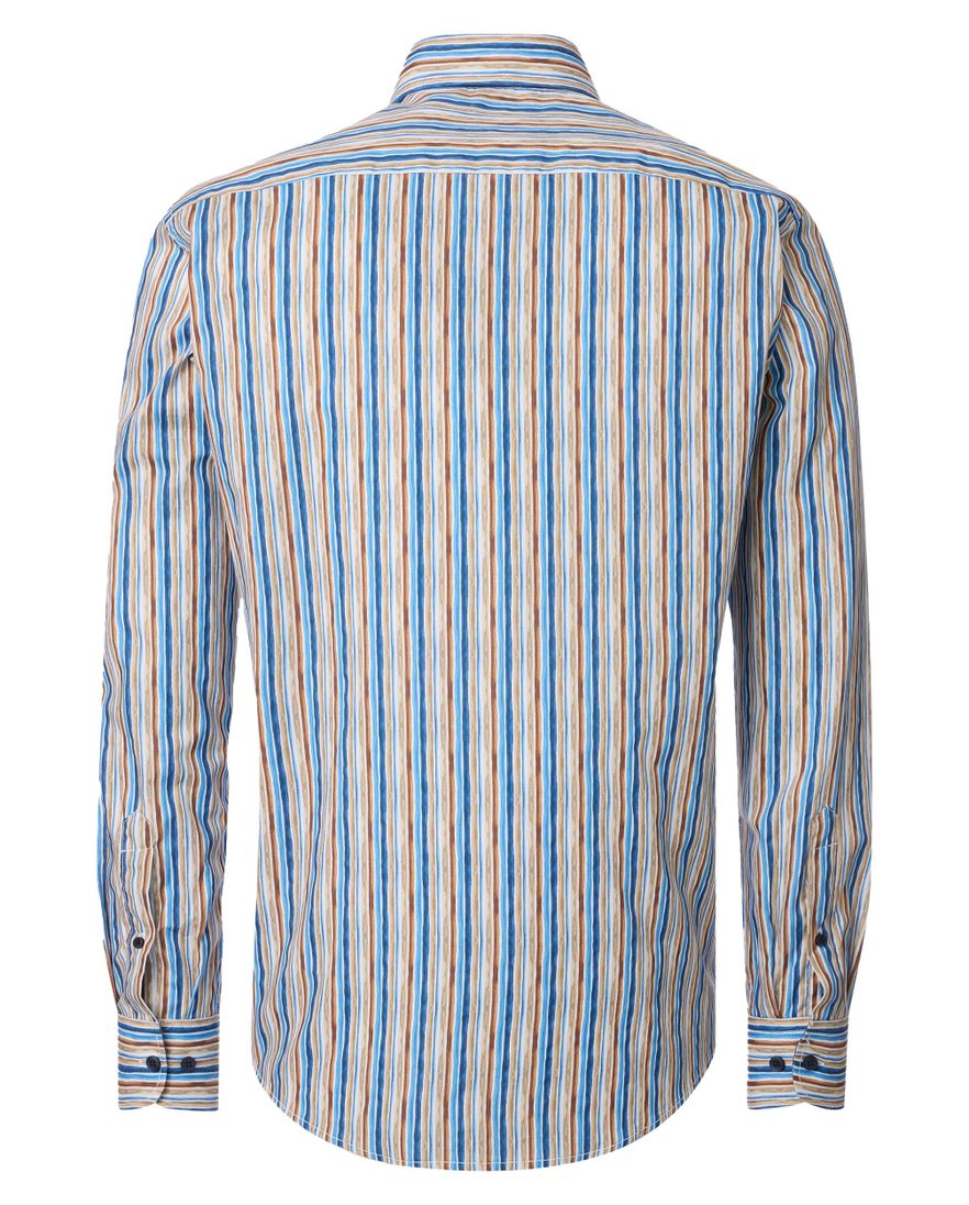 Overhemd Casa Moda Casual Fit beige blauw geprint mouwlengte 7