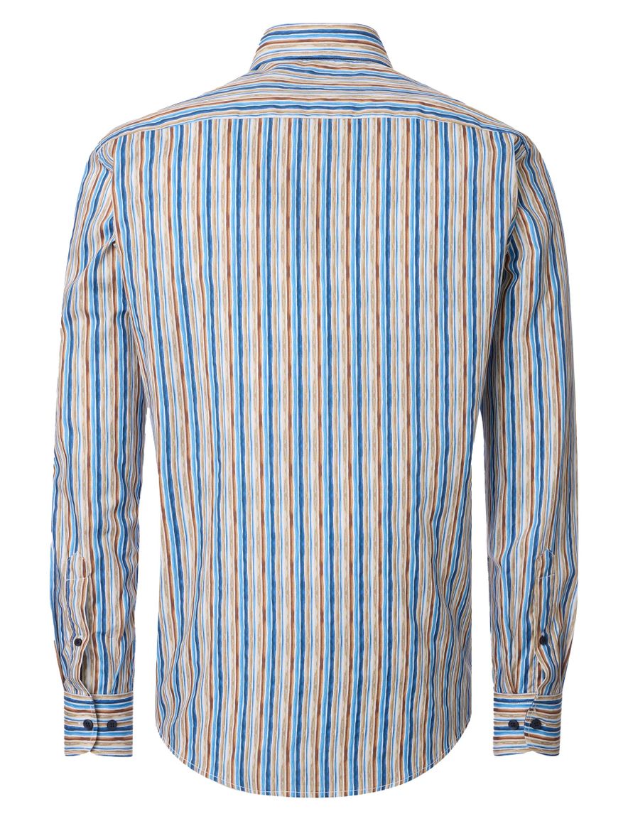 Overhemd Casa Moda Casual Fit beige blauw geprint mouwlengte 7