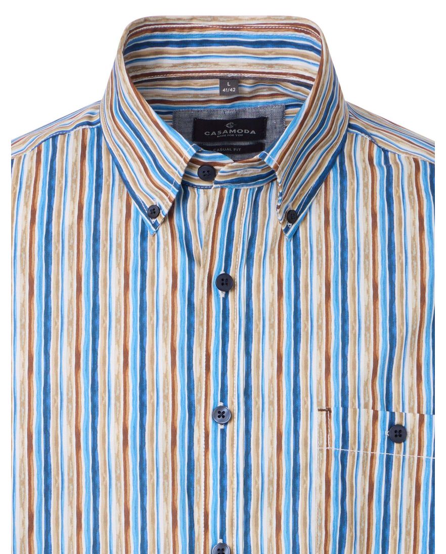Overhemd Casa Moda Casual Fit beige blauw geprint mouwlengte 7