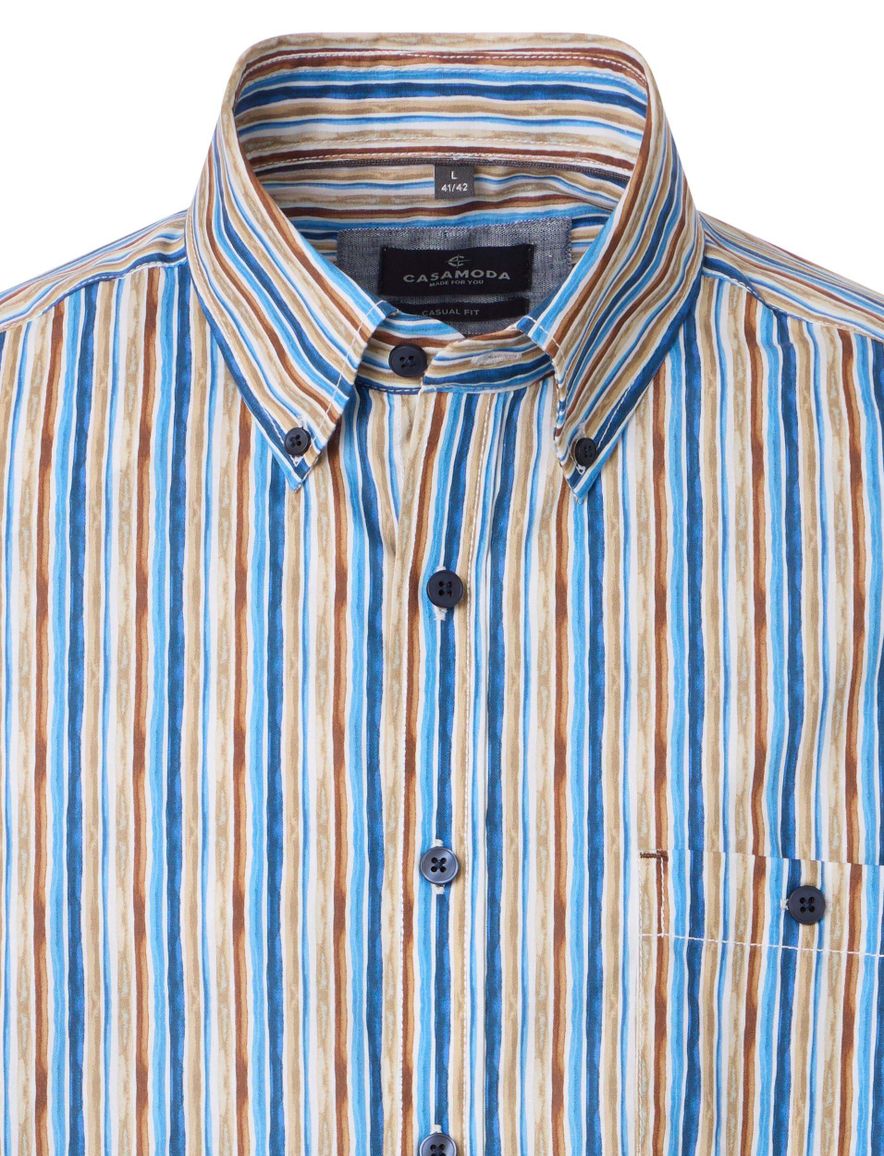 Overhemd Casa Moda Casual Fit beige blauw geprint mouwlengte 7