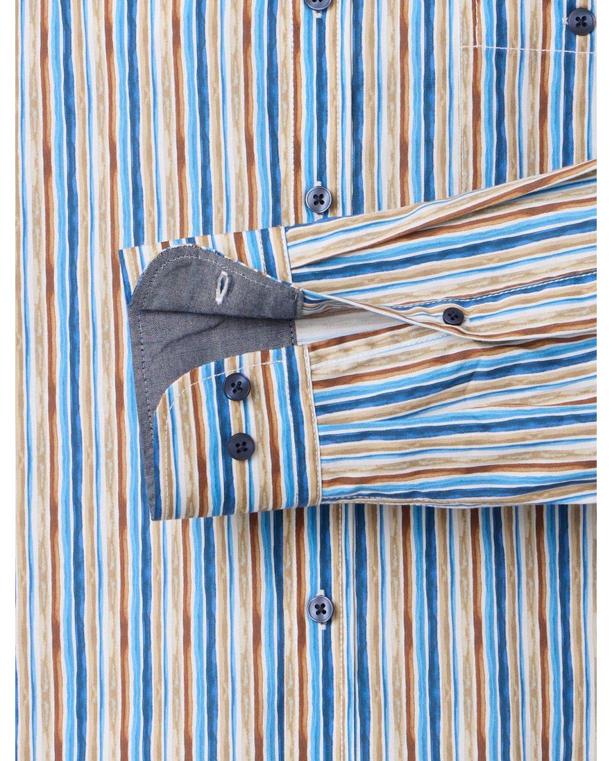 Overhemd Casa Moda Casual Fit beige blauw geprint mouwlengte 7