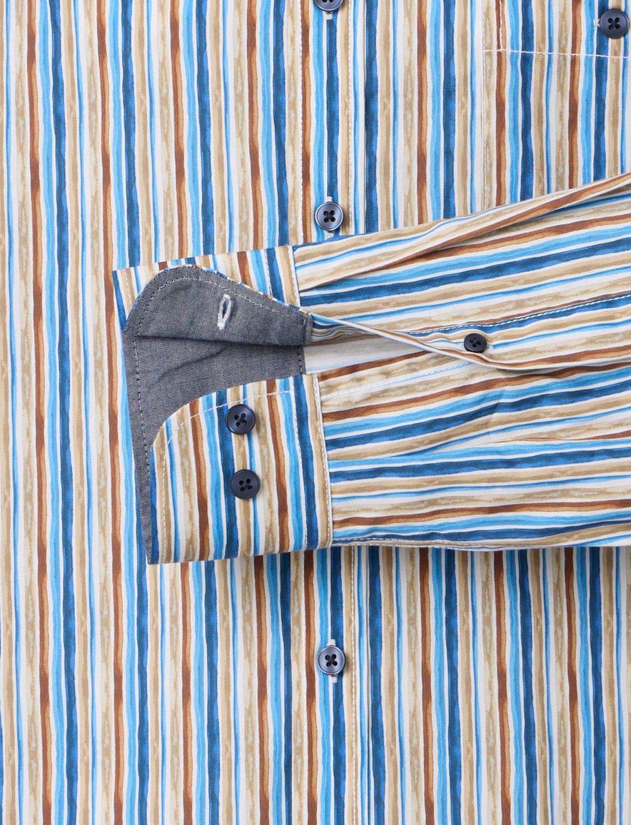 Overhemd Casa Moda Casual Fit beige blauw geprint mouwlengte 7