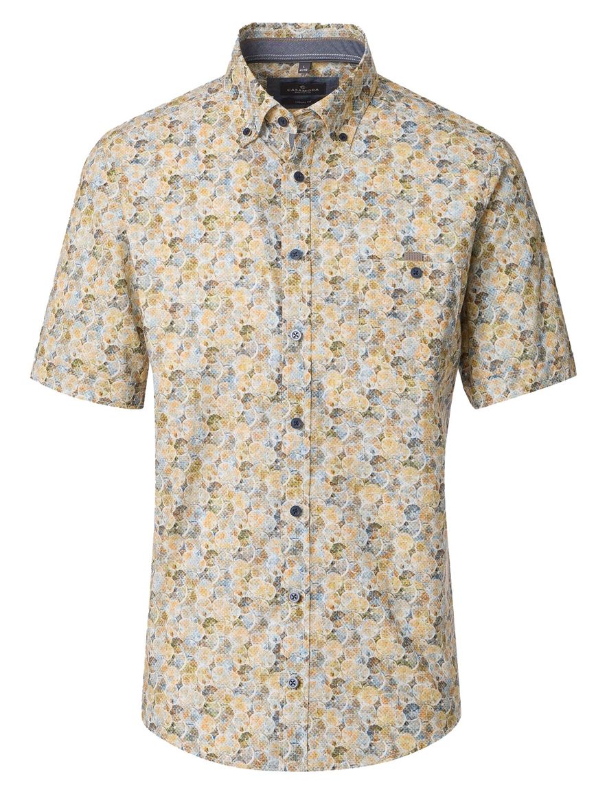 Overhemd wit gestreept Casa Moda Casual Fit geel bruin