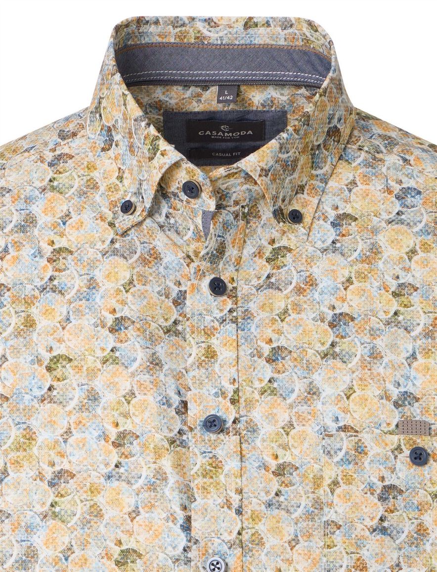 Overhemd wit gestreept Casa Moda Casual Fit geel bruin