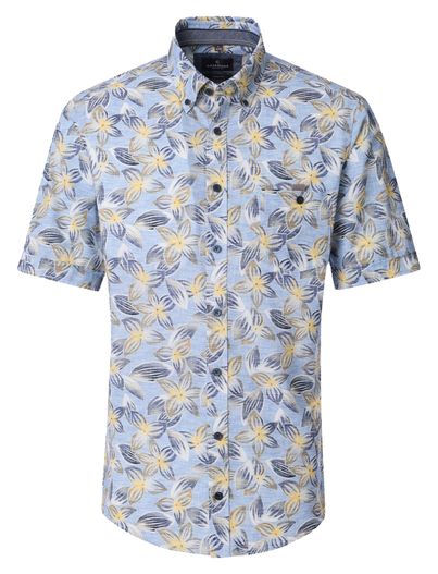 Casa Moda Blauwe bloemen overhemd Casa Moda details geel