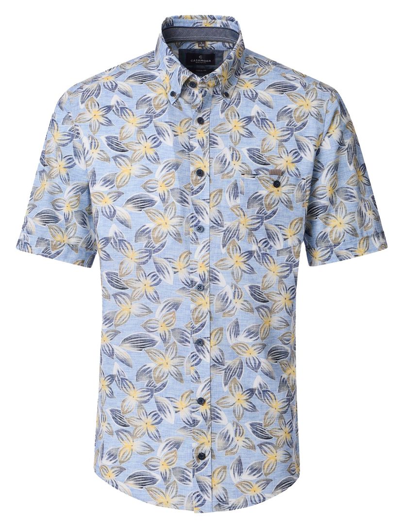 Blauwe bloemen overhemd Casa Moda details geel