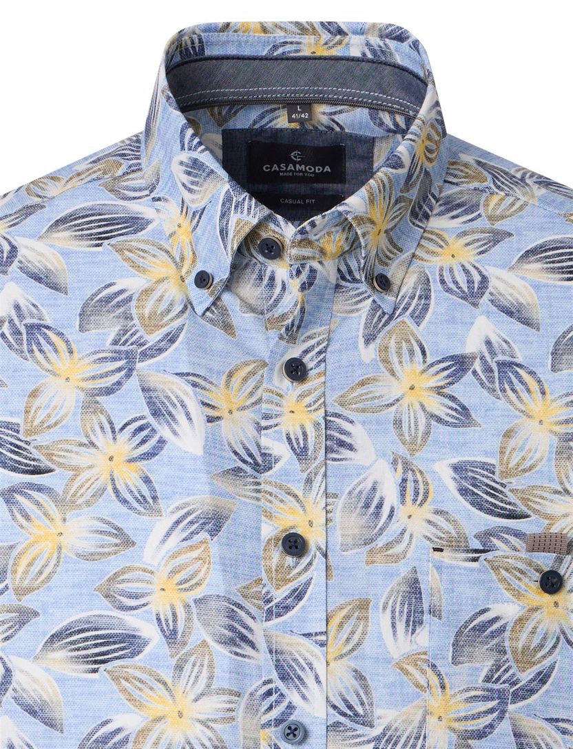 Blauwe bloemen overhemd Casa Moda details geel