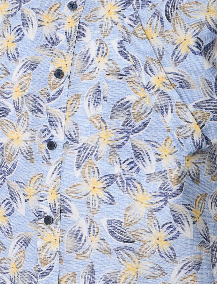 Blauwe bloemen overhemd Casa Moda details geel