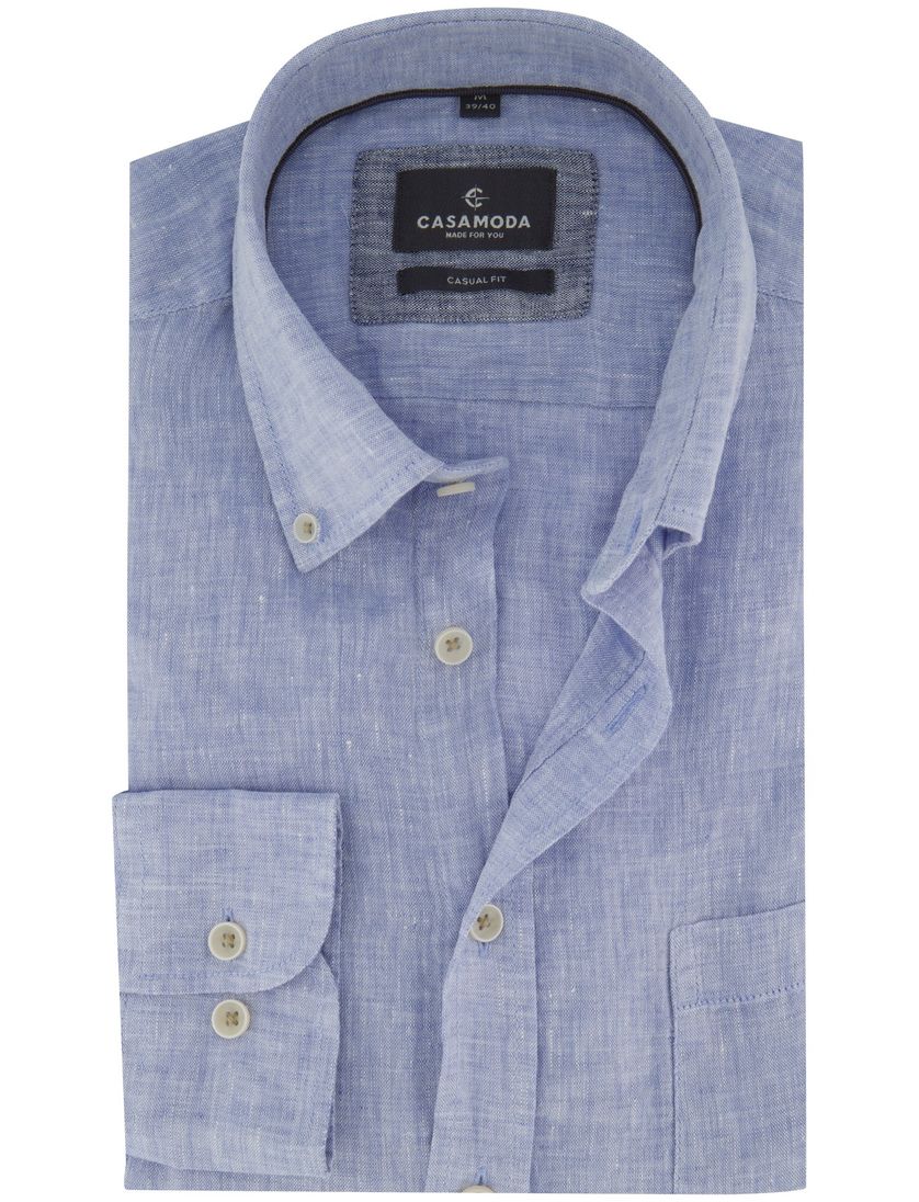 Blauw overhemd Casa Moda borstzak gemêleerd witte knopen