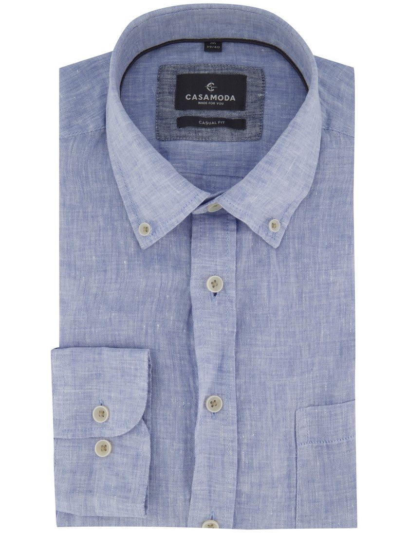 Blauw overhemd Casa Moda borstzak gemêleerd witte knopen