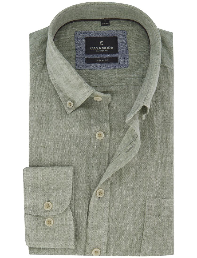 Gemêleerd overhemd met borstzak Casa Moda casual fit groen linnnen