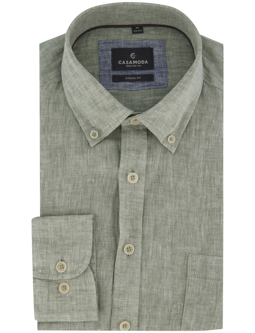 Gemêleerd overhemd met borstzak Casa Moda casual fit groen linnnen