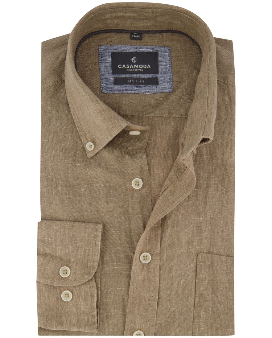 Overhemd met borstzak Casa Moda casual fit bruin met witte knopen button-down collar