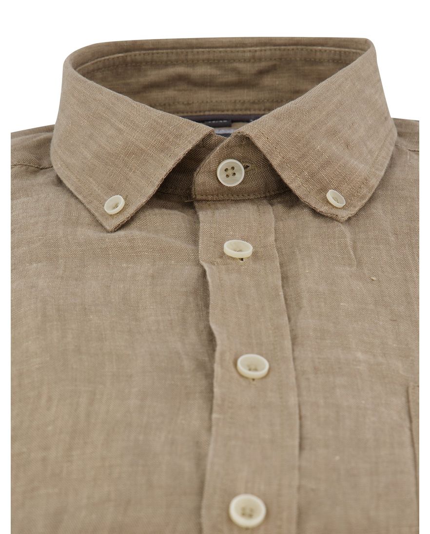 Overhemd met borstzak Casa Moda casual fit bruin met witte knopen button-down collar