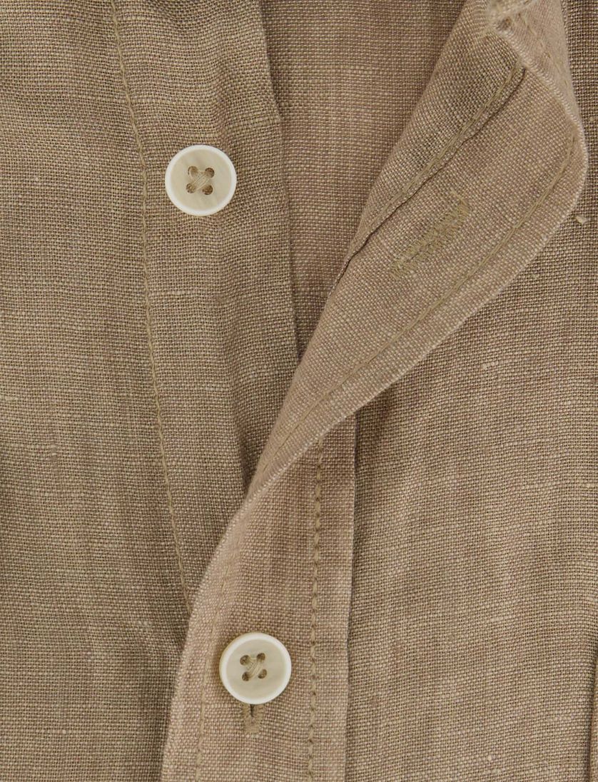 100% linnen overhemd casual fit Casa Moda bruin lange mouw witte knoop