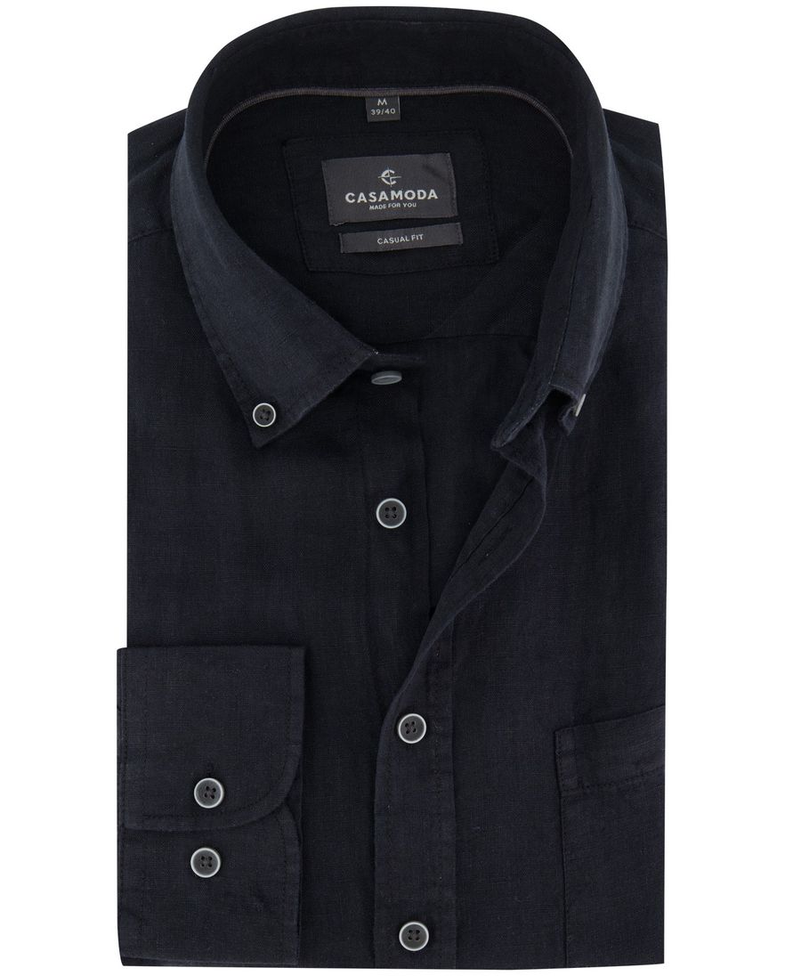 Zwart overhemd casual fit Casa Moda wit omlijnde knopen button-down collar