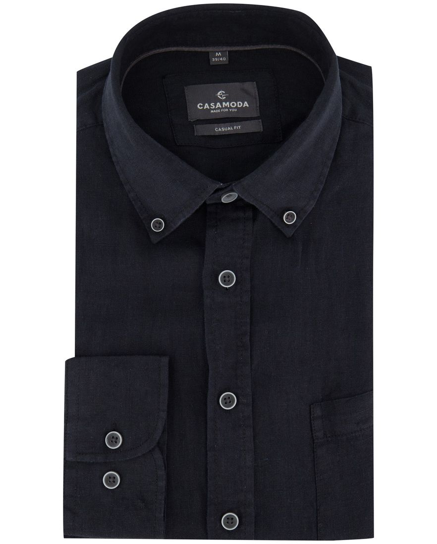 Zwart overhemd casual fit Casa Moda wit omlijnde knopen button-down collar