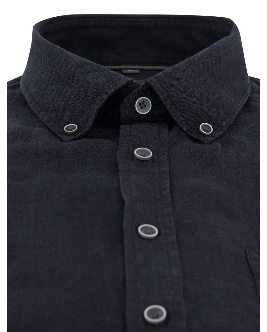 Zwart overhemd casual fit Casa Moda wit omlijnde knopen button-down collar