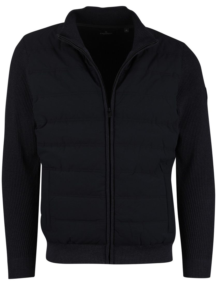 Donkerblauw outdoorvest Casa Moda zonder capuchon gebreide mouwen