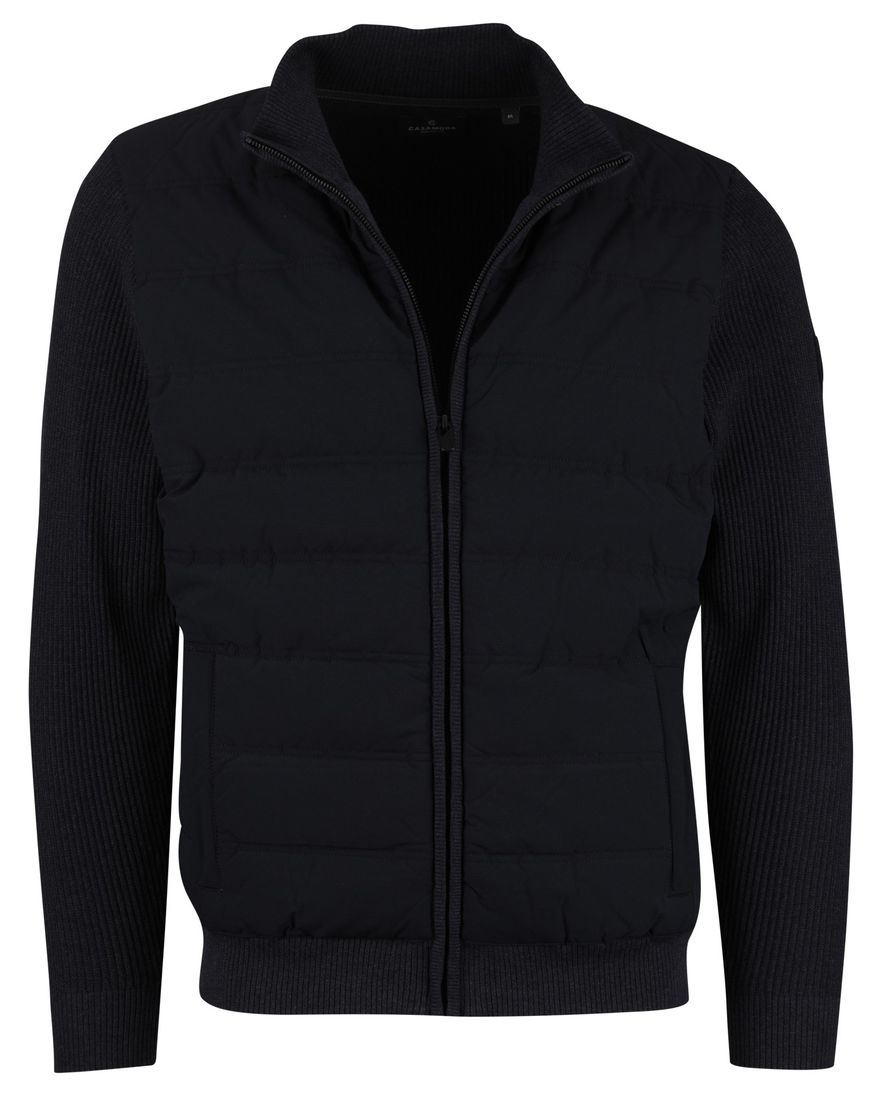 Outdoorvest donkerblauw Casa Moda gebreide mouwen gewatteerd