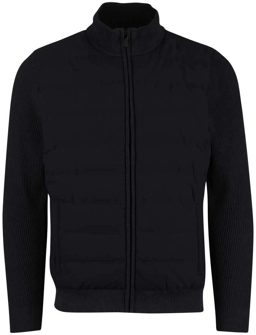 Donkerblauw outdoorvest Casa Moda zonder capuchon gebreide mouwen