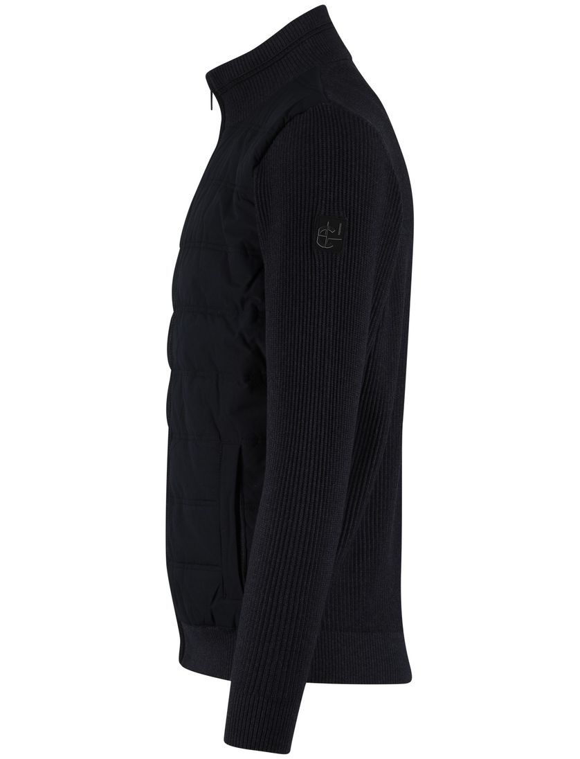 Donkerblauw outdoorvest Casa Moda zonder capuchon gebreide mouwen