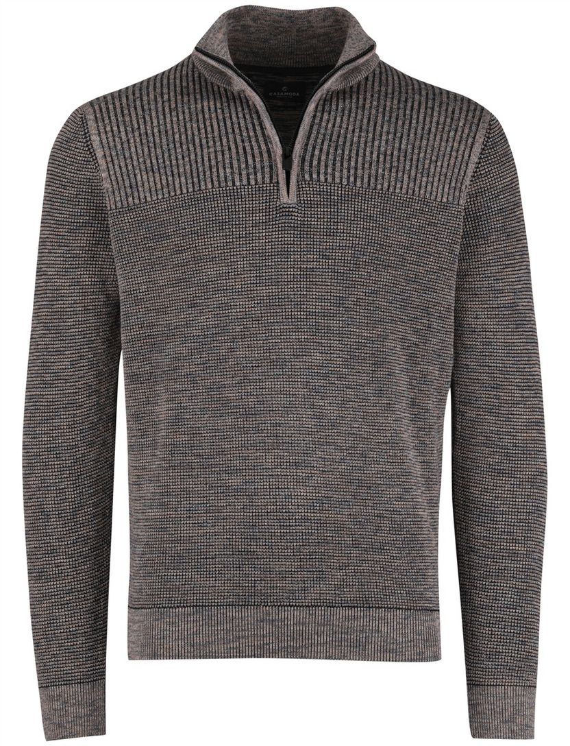 Half zip trui Casa Moda bruin structuur