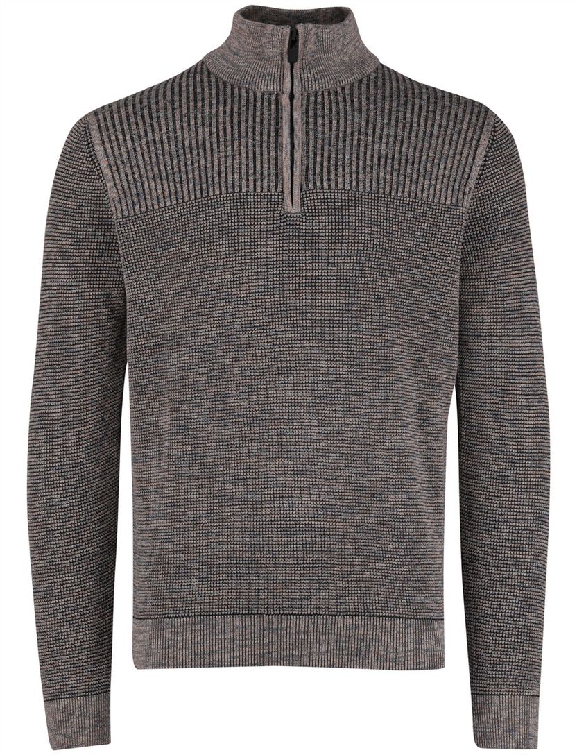 Half zip trui Casa Moda bruin structuur