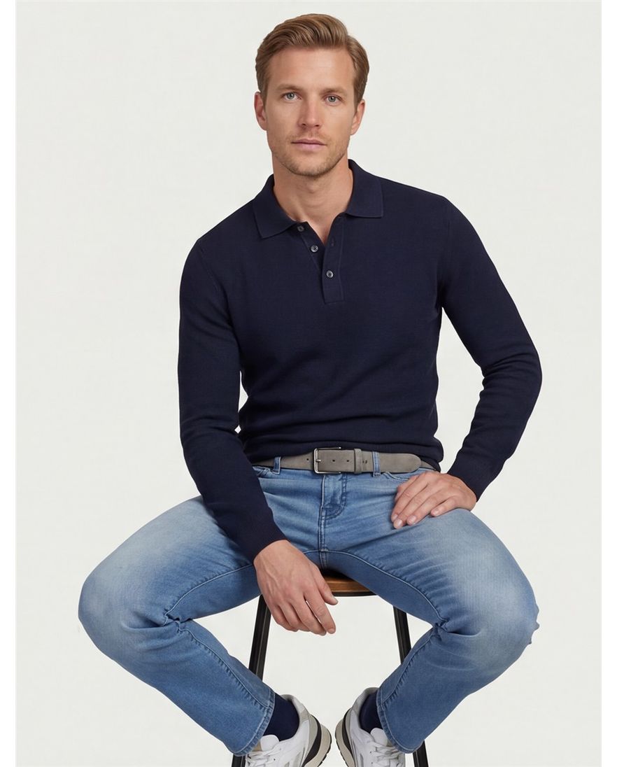 Donkerblauwe poloshirt 3 knoops Casa Moda normale fit