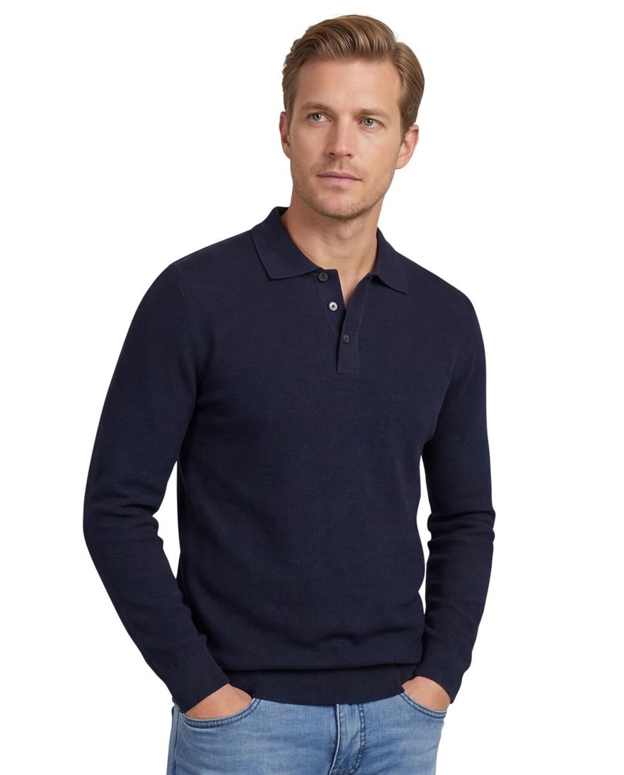 Donkerblauwe poloshirt 3 knoops Casa Moda normale fit