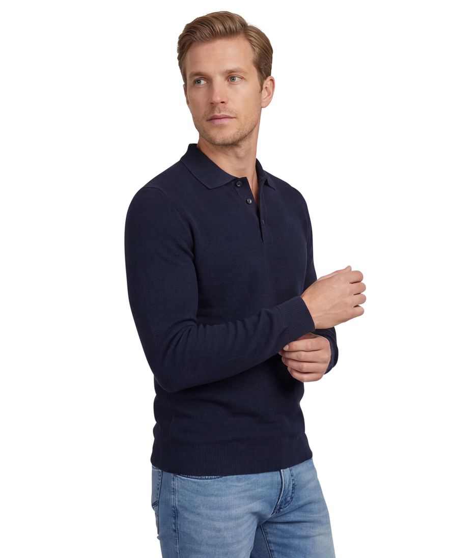 Donkerblauwe poloshirt 3 knoops Casa Moda normale fit