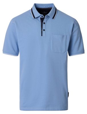 Casa Moda polo blauw Casa Moda korte mouw 3-knoops met borstzak