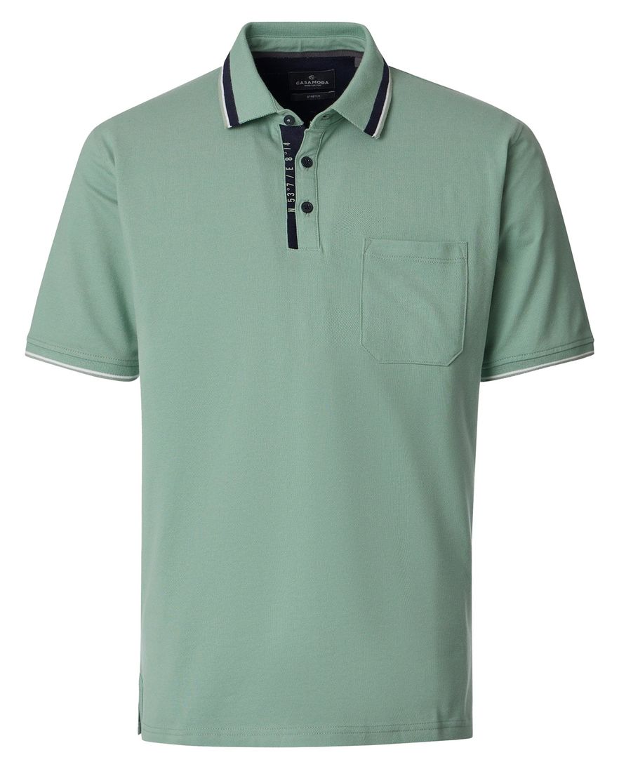 polo groen Casa Moda korte mouw 3-knoops met borstzak