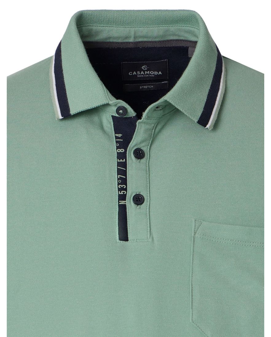 polo groen Casa Moda korte mouw 3-knoops met borstzak