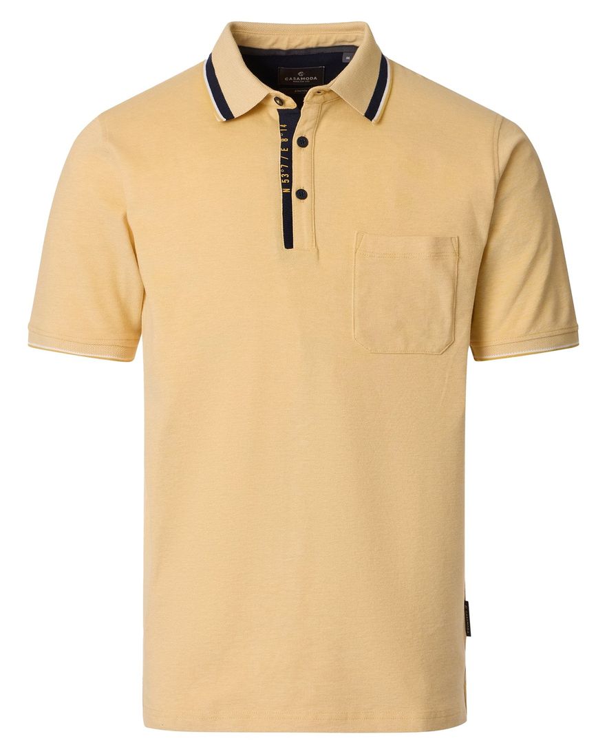 polo geel Casa Moda korte mouw 3-knoops met borstzak