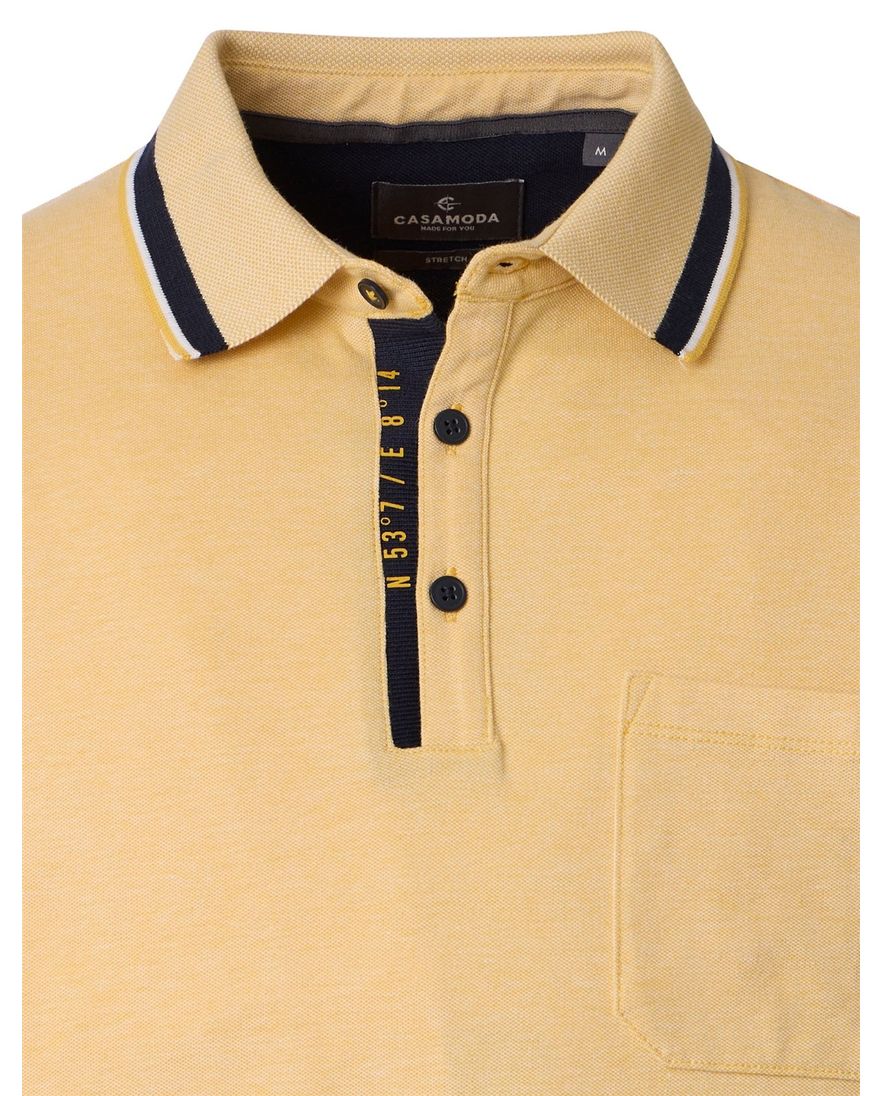 polo geel Casa Moda korte mouw 3-knoops met borstzak