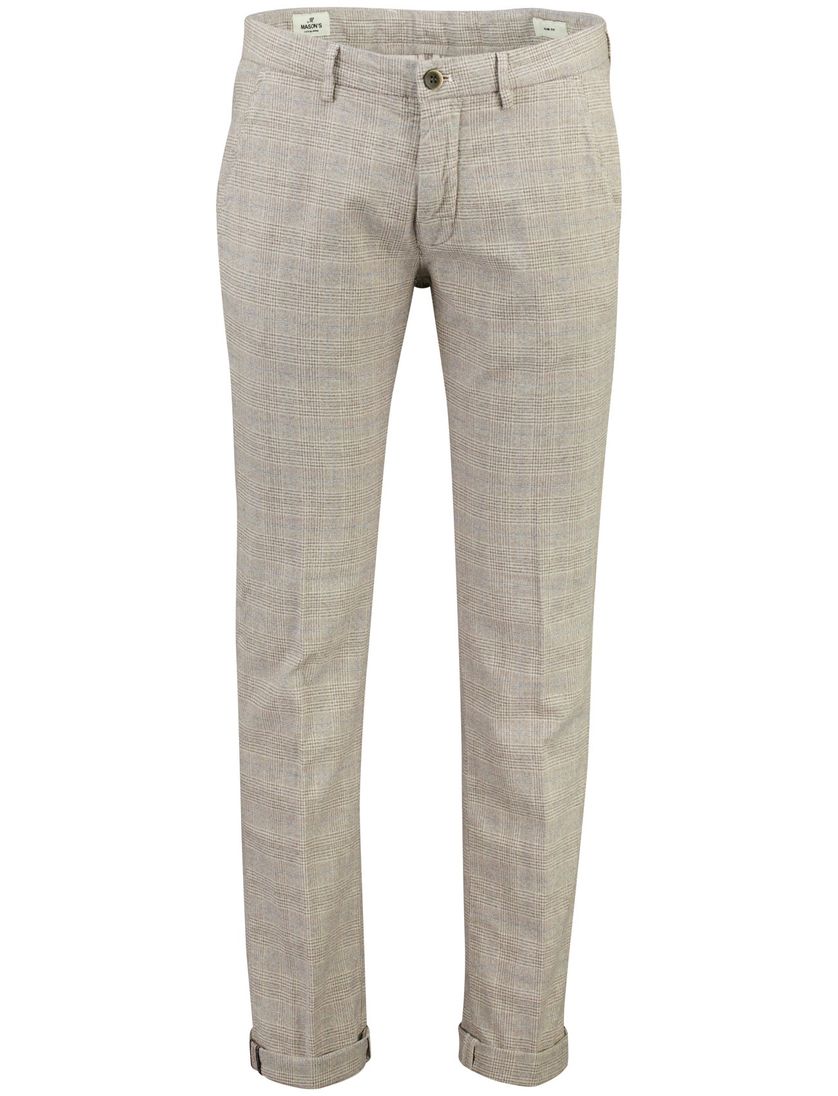 chino Mason's grijs beige geruit slim fit zonder omslag