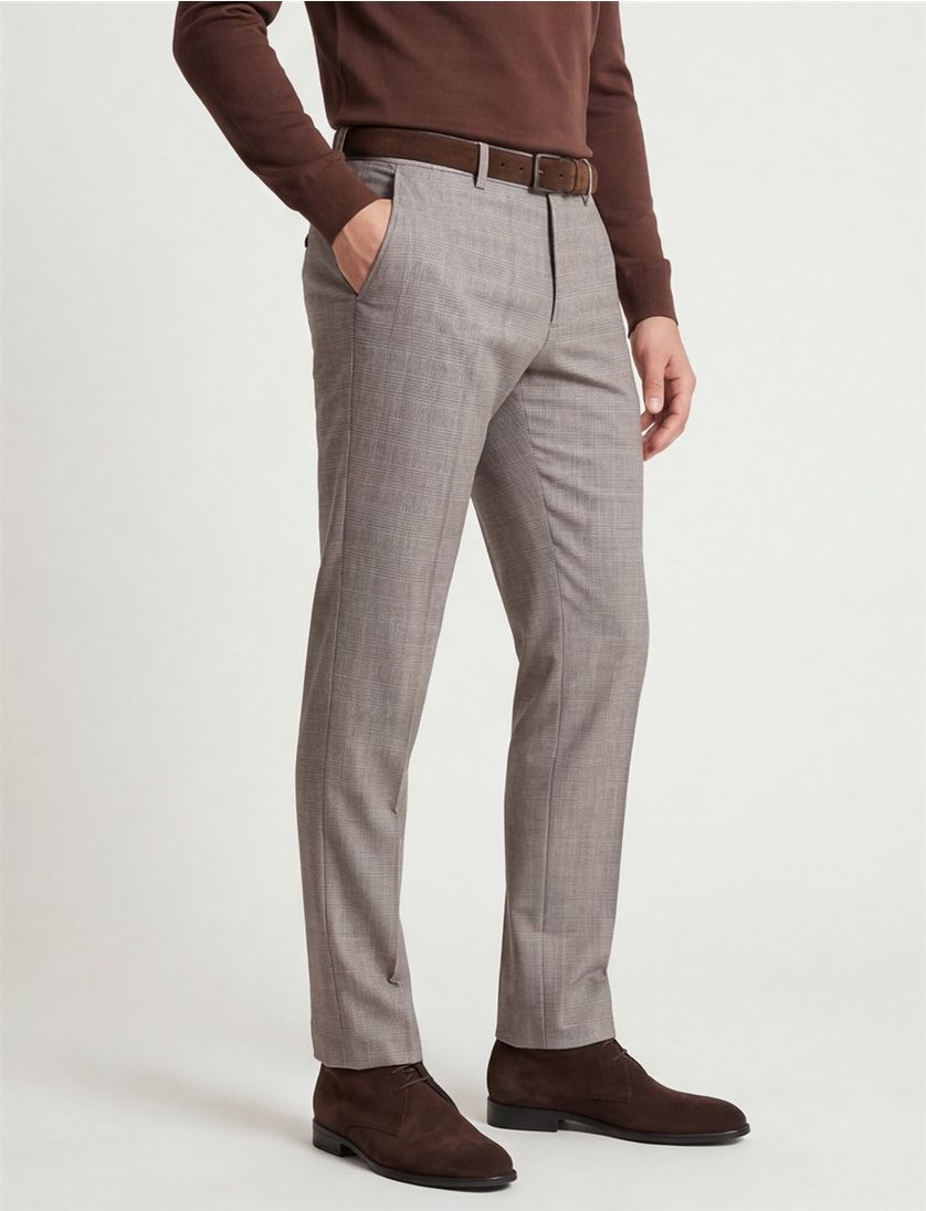 chino Mason's grijs beige geruit slim fit zonder omslag
