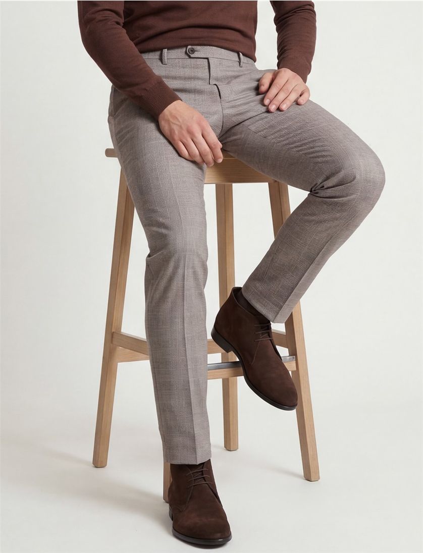 chino Mason's grijs beige geruit slim fit zonder omslag