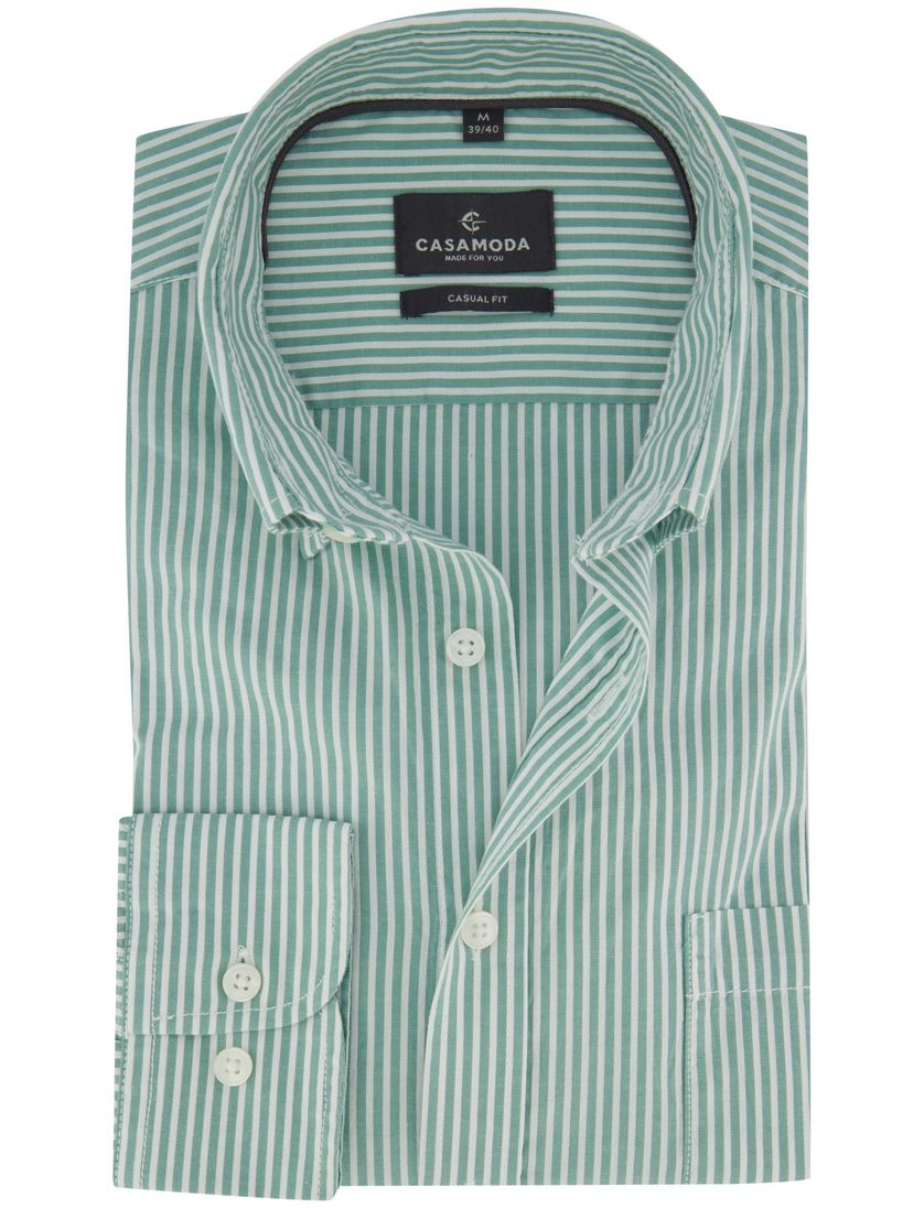 Gestreepte overhemd met borstzak Casa Moda casual fit groen witte knoop