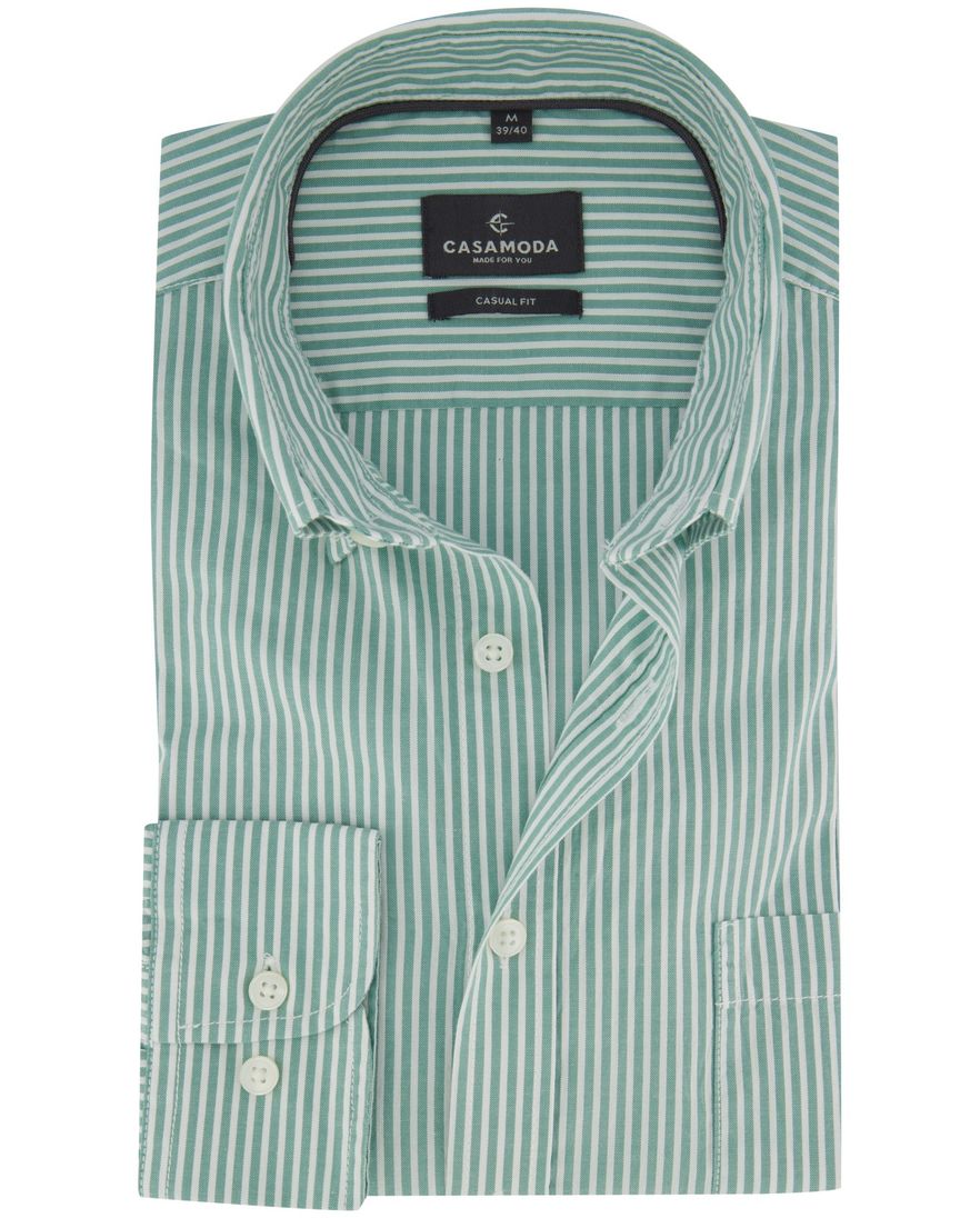 Overhemd casual fit Casa Moda groen lange mouw met strepen button-down collar